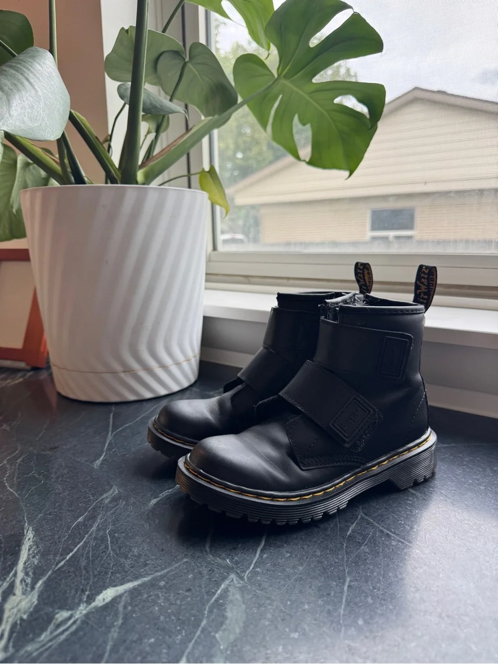 Dr. Martens Black Leather Ankle Boots with Velcro Straps
